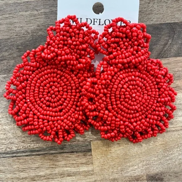 Wildflower Red Beaded Boho Earrings NWT - Picture 4 of 5